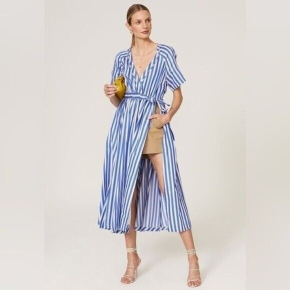 Rosie Assoulin Jump Wrap Skort Dress Nautical Coastal Blue White Stripe